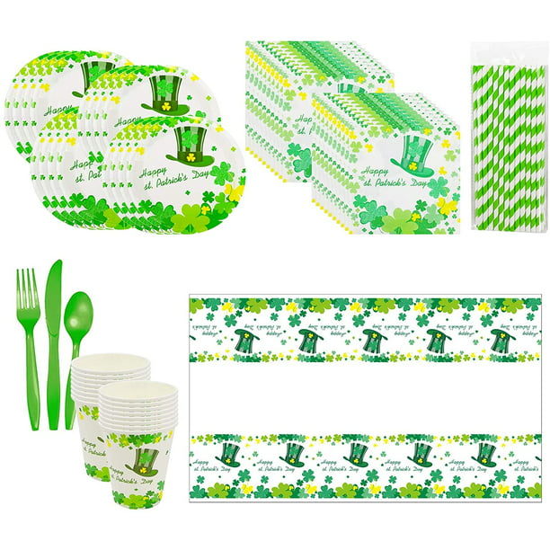 Cups & Napkins St Patrick's Day Shamrock Tableware Plates Tablecover 